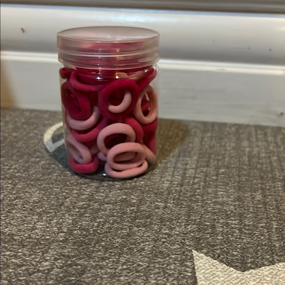 Pink Hair Ties in Jar 50 Pieces NEW